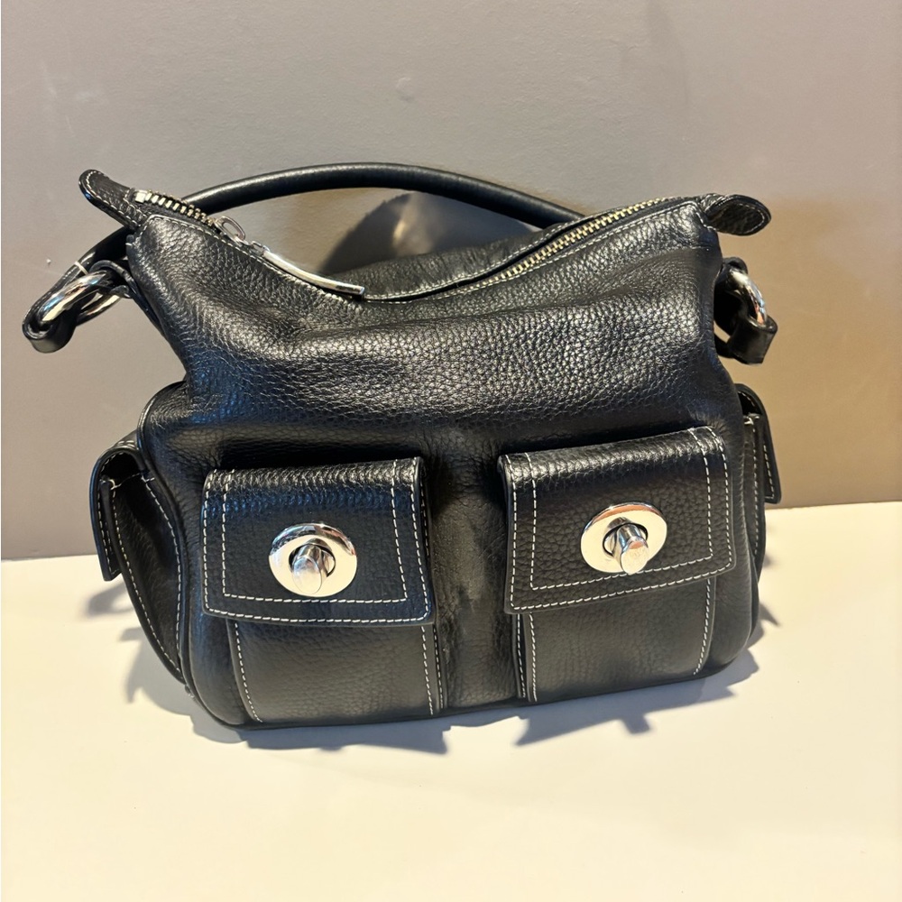 BCBG Black Pebbled Leather Shoulder Bag
